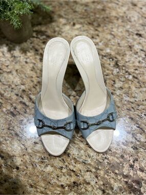 Gucci Blue Leather Guccissima Horsebit Mule Heels 36.5C